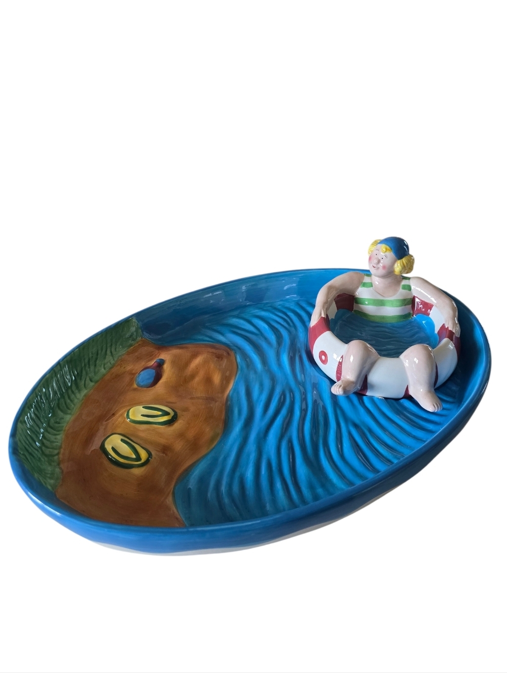 Vtg Ceramic Swimming Pool/Beach Party Chip and Dip Bowl Set Boston Warehouse